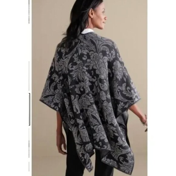 Soft Surroundings Rian Jacquard Damask Sweater Ruana Wrap - Picture 2 of 11
